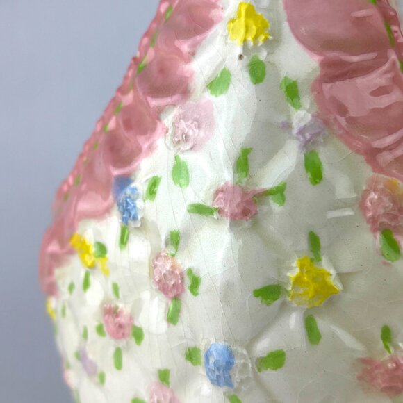 Ceramic Easter Basket with Pink Handle and Floral Design Vintage 1986 - Picture 5 of 9